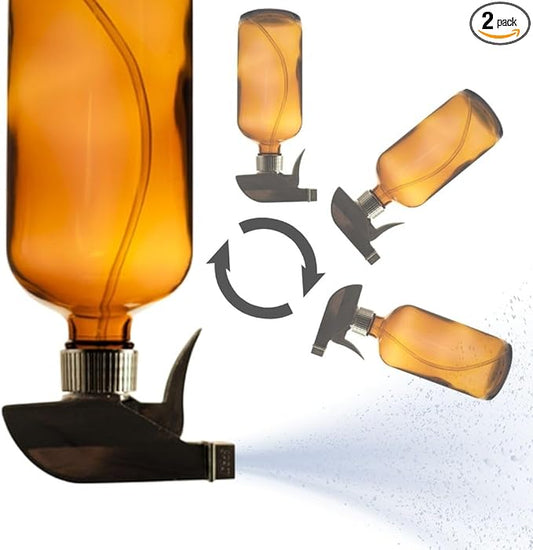 360° Heavy Duty Spray Bottle 32oz (2 Pack) | Upside Down Spray Bottles | All Purpose Plastic Amber Spray Bottles