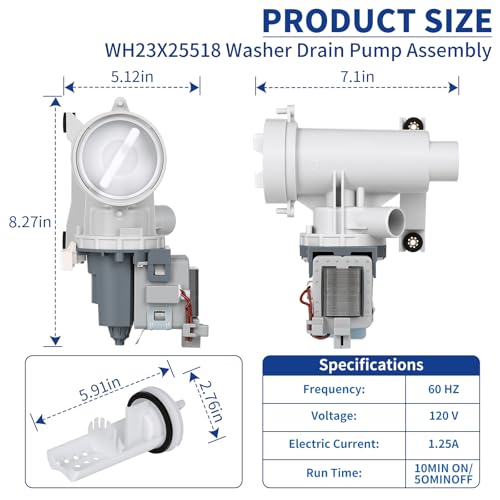 WH11X34740 WH23X25518 Drain Pump GFW450SSM1WW Fit for GE Front - Image 3