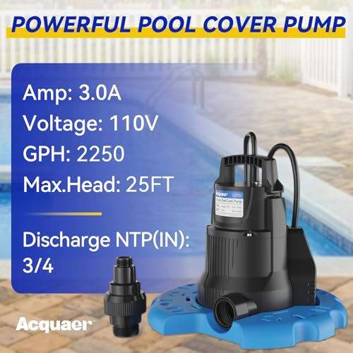 1/4 HP Automatic Swimming Pool Cover Pump, 2250 GPH Submersible - Image 3