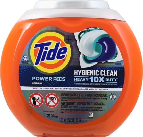 Tide Hygienic Clean Heavy 10x Duty Power PODS Laundry Detergent Pacs, Original, 21 count, For Visible and Invisible Dirt