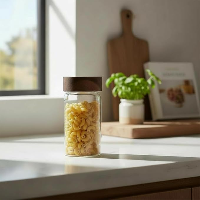 Wide Mouth Glass Storage Jars With 2.5" Acacia Wood Lids - 4 Pack of 8.5 Oz Food Storage Containers - Borosilicate Glass Canisters Sets For Kitchen - Pantry Organizers and Storage for Rice Coffee