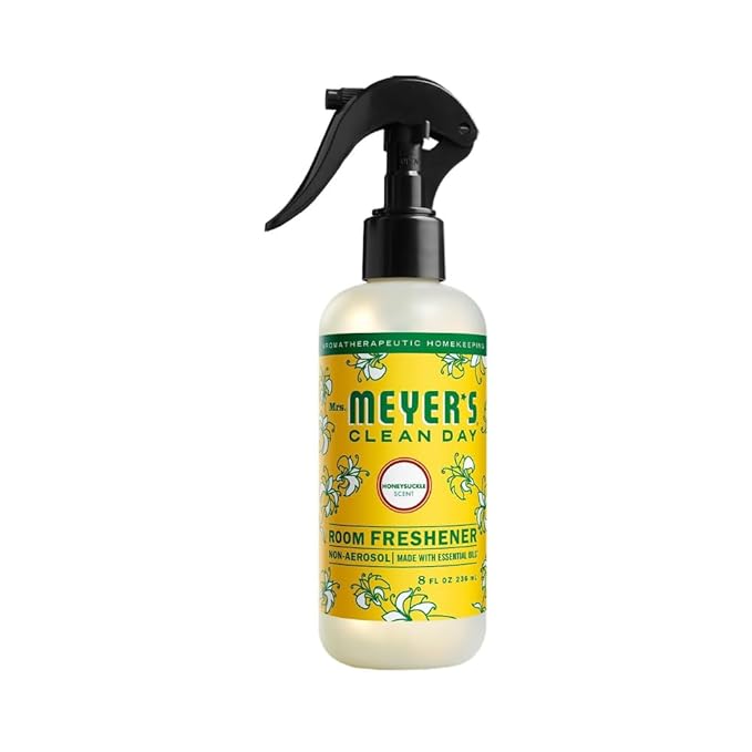 Mrs. MEYER'S Clean Day Honeysuckle Scent Variety, 1 Room Freshener 8 OZ, 1 Liquid Dish Soap 16 OZ, 1 Liquid Hand Soap 12.5 OZ, 1 Multi-surface Cleaner 16 OZ, Honeysuckle, 1 CT