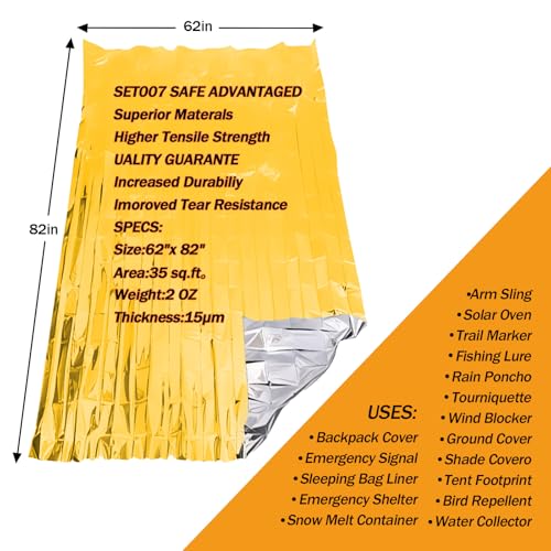 12-Pack Emergency Mylar Thermal Blankets, 82"x62" Space - Image 3