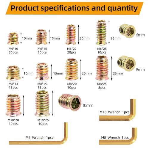 Threaded Inserts for Wood 151 PCS M6 M8 M10, Heavy Duty | Hand Tools - Image 3