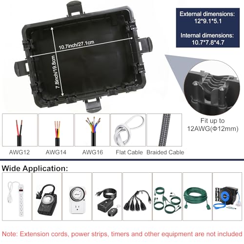 Large Outdoor Electrical Box IP54 Waterproof Black (12x9x5) - Image 6