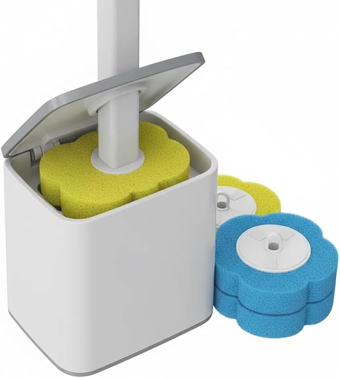 Disposable Toilet Brush,Toilet Bowl Cleaning System with Disposable Wand, Brush Holder and Refills,Storage Caddy and 18disinfecting Refill Heads (Gray)
