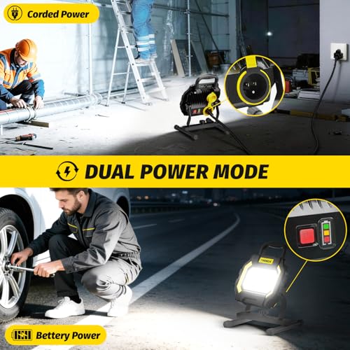 6000LM Hybrid LED Work Light, Dual-Power for Construction Garage - Image 3