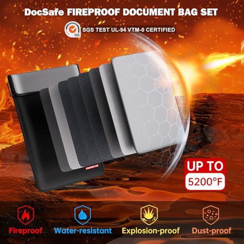 DocSafe Fireproof Document Bag Set(5200℉),Black - Image 5