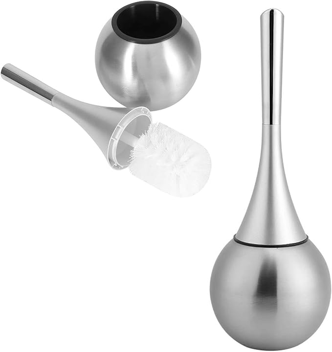 2-in-1 Toilet Brush and Holder Set, Stainless Steel Bathroom Cleaning Brush with Non Scratch Bristles 60° Deep Cleaning Design Versatile Scrubber for Toilet Tub Tiles (Silver)