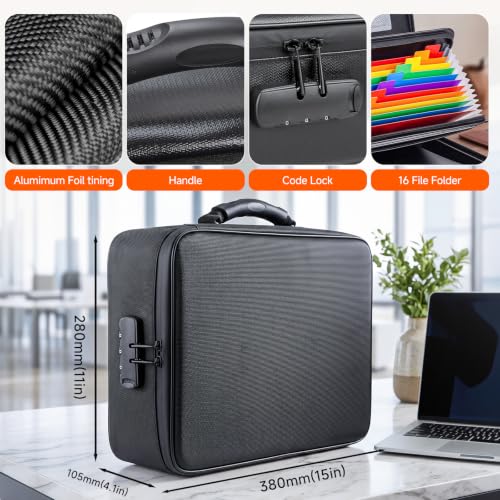 Fireproof Document Box With Lock, 16 Pocket Document Organizer - Image 3