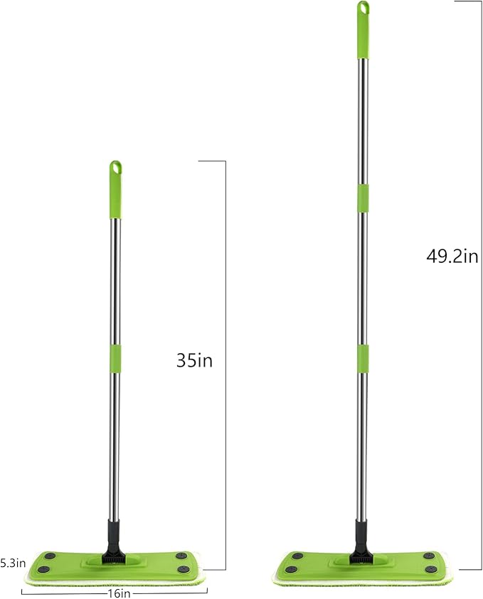 Green Mop, Flat Mops for Floor Cleaning with Long Handle, Small Dry Mops, Home Floor Cleaning Mop Tool for Wood/Tile/Laminate/Marble