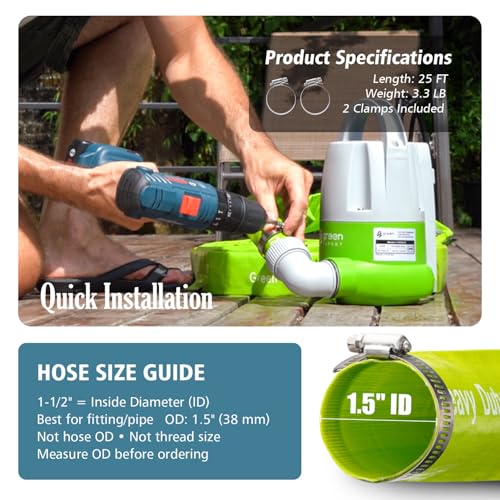 Green Expert 1.5 Inch ID PVC Lay-Flat Discharge Hose Sump | Hand Tools - Image 6