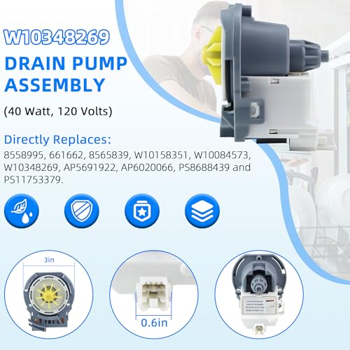 W10348269 Dishwasher Drain Pump Fit for Kenmore Whirlpool may-tag - Image 3