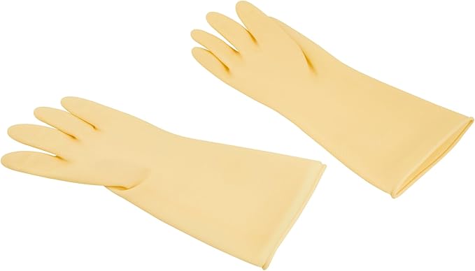 Restaurantware Latex Gloves 10 Count 13 Inch Extra Large Textured Grip Disposable Gloves for Kitchen Safety, 22-Mil Thickness and Long Cuff Yellow Rubber Gloves for Food Preparation and Cleaning