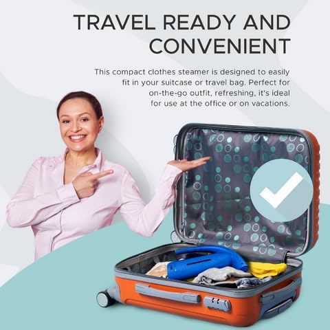 Steam & Go Portable Clothes Steamer - Compact Handheld for Shirts & Garments | Powerful Quick-Heating Corded Dual Voltage Travel Friendly - Blue