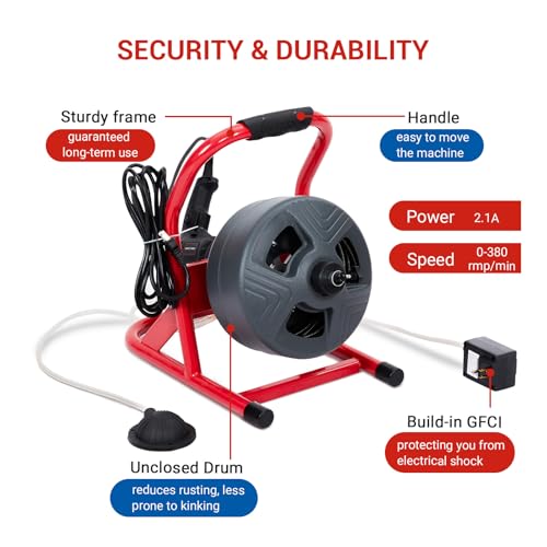 Drain Cleaner Machine, 50Ft x 5/16 Inch Electric Drain Auger - Image 6