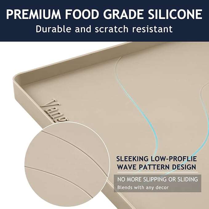 Heavy Duty Silicone Under Sink Mats for Kitchen Waterproof 19" x 19", Extra Thick Under Sink Rubber Mat Drip Tray, Raised Edge Under Sink Liner,Prevent Drips, Leaks, Spills,Beige