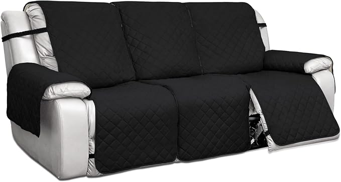 PureFit Water Resistant Reversible Sofa Covers for Reclining Sofa 3 Seat - Non Slip Split Recliner Couch Cover for 3 Cushion Couch, Washable Furniture Protector for Kids, Dogs (3 Seat, Black/Beige)