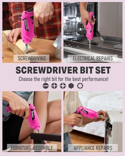 Pink Cordless Electric Screwdriver Set, 3.7V Rechargeable - Image 7