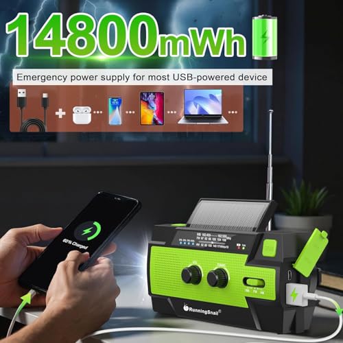RunningSnail Emergency Crank Radio with 3-Mode Flashlight & - Image 3