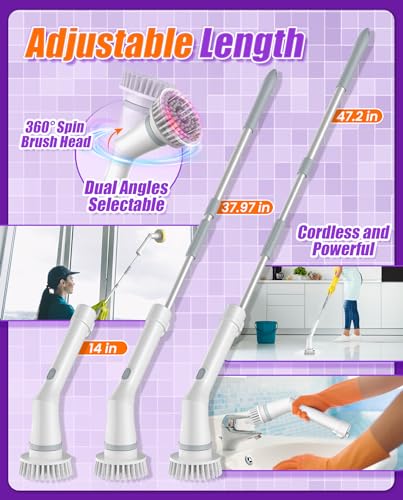 Electric Spin Scrubber, Cordless Long Handle, 6 Attachments - Image 7