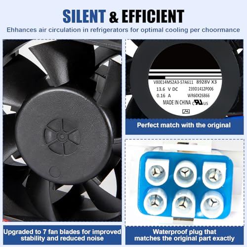 WR60X26866 Refrigerator Evaporator Fan Motor for GE, 7-Blade - Image 4