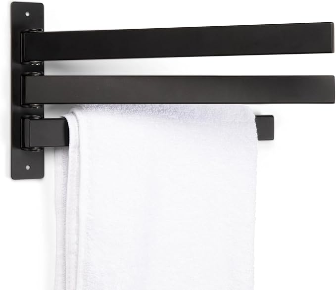 5-Piece Bathroom Hardware Accessory Set with Swivel Towel Rack, Modern 23-Inch Towel Bar Set Wall Mounted, Heavy Duty Stainless Steel Bathroom Accessories (Matte Black),