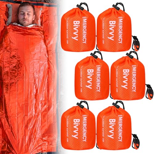 6 Pack Emergency Survival Sleeping Bags, Orange Thermal - Image 2