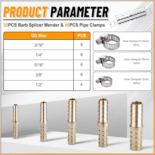 KOOTANS 32PCS Brass Hose Barb Fittings Barb Splicer Mender Hose - Image 4
