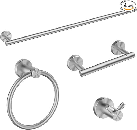 FORIOUS Bathroom Hardware Accessories Set, SUS304 Stainless Steel Towel Bar Set, Modern Towel Racks Holder for Bathroom, Toilet Paper Holder Wall Mounted 4 Pieces(18" Bar, Brushed Nickel)