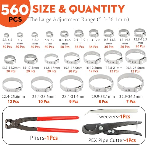 560PCS Single Ear Hose Clamp Kit w/Crimping Pliers | Hand Tools - Image 5