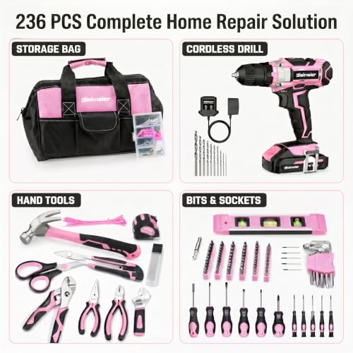 Bielmeier 20V 236Pcs Cordless Pink Drill Set for Women - Image 4