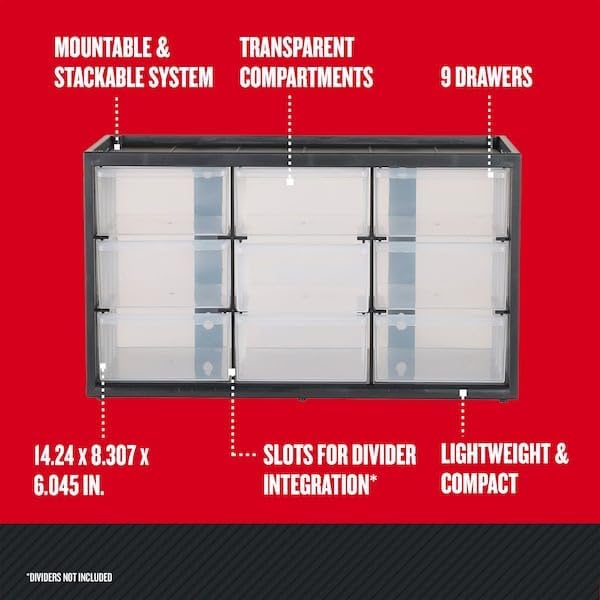 CRAFTSMAN Plastic Storage Organizer Bin System, 9 Compartment, Modular, Home Office (‎CMST40709)