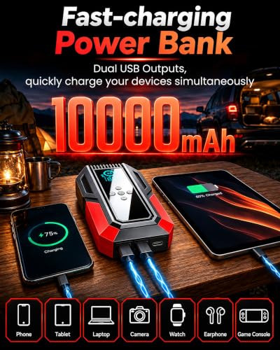 All-in-One Jump Starter with Air Compressor, 10000mAh Car - Image 6