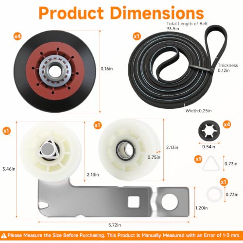 Dryer Repair Kit with Drum Rollers Idler Pulley and Drive - Image 3