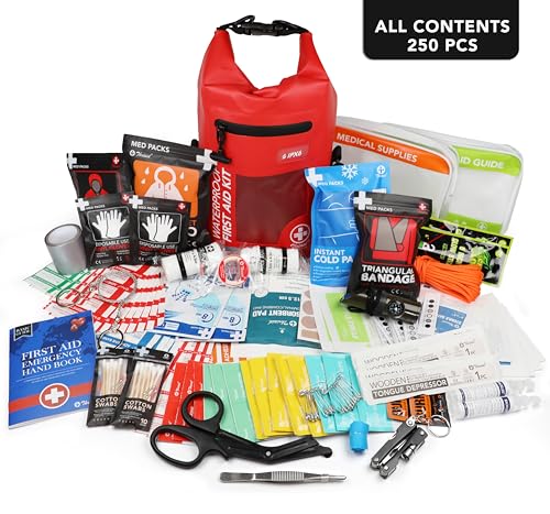 250 PCS IPX6-Waterproof First Aid Kit, Roll Top Reflective Boat - Image 6
