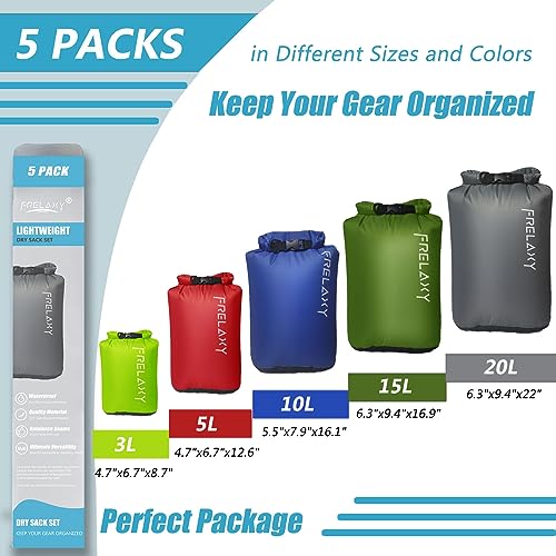 Frelaxy Dry Bag 5 Pack, Ultralight Waterproof Dry Sack - Image 3