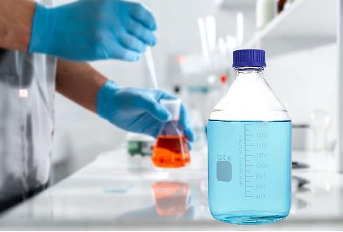 Lab Media Storage Round Bottles Graduated Glass Container GL45 Screw Cap Leakproof Multi-Purpose for Scientific | pack of 1 (Blue,2000ml)