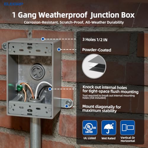 ELEGRP Outdoor GFCI Outlet with in Use Cover and Box Kit, 1 Gang - Image 3
