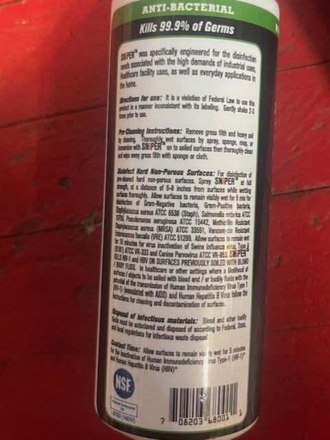 SNiPER Hospital Disinfectant, Odor Eliminator & All-Purpose Cleaner, 4 Ounce Spray, 4-Pack