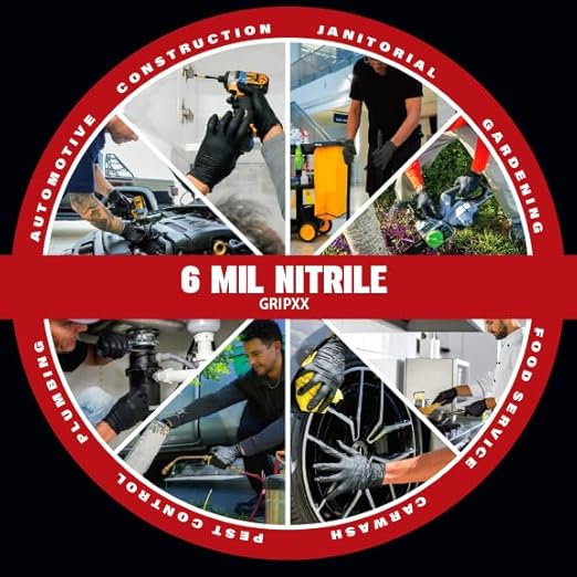 Heavy Duty 6 Mil Black Nitrile Gloves - Disposable, Latex & Powder Free | Mechanic, Food Prep & Tattoo | Rubber Gloves for Cooking, Cleaning & Household | Pack of (200)