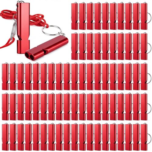 100 Pcs Aluminum Emergency Whistles Bulk with Lanyard - Image 2