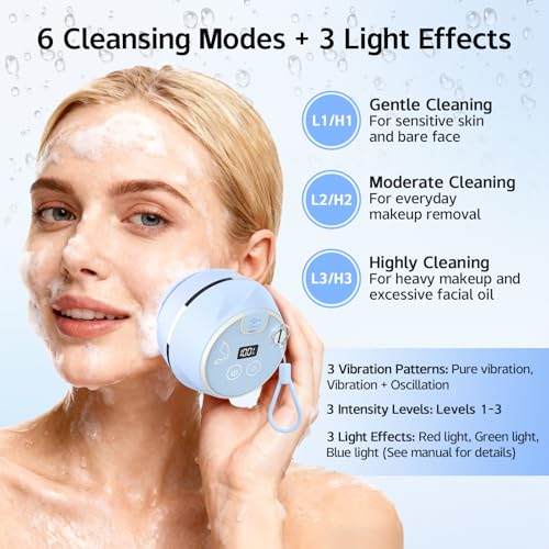 Face Scrubber, Waterproof Silicone Facial Cleansing Brush 6 Modes - Image 5