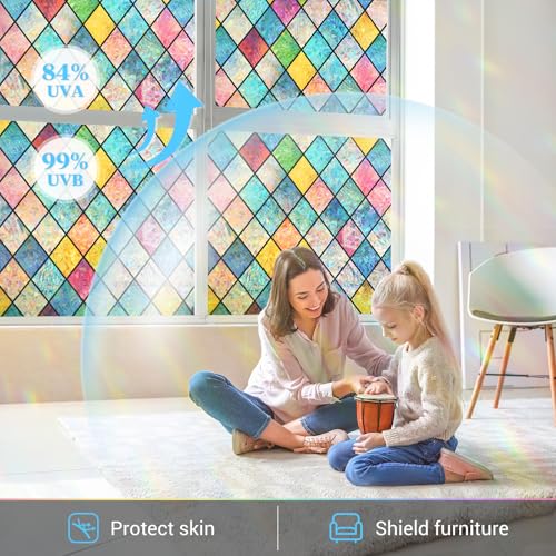 Haton Stained Glass Window Film, Rainbow Lattice Stickers - Image 7