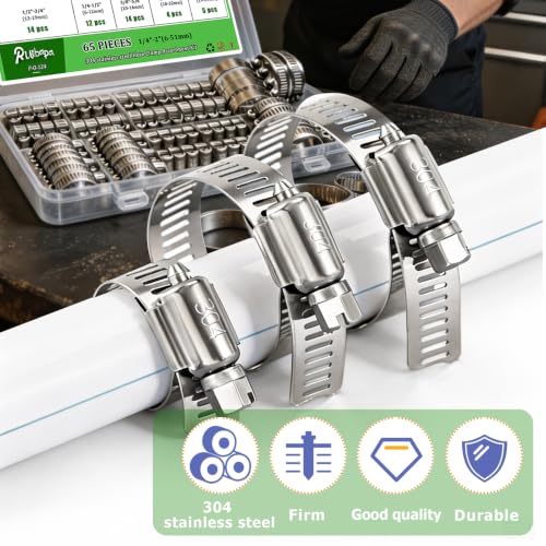 65PCS Hose Clamps Kit,1/4"–2" (6-51mm) SAE 304 Stainless Steel - Image 6