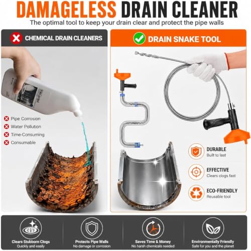 33 FT Drain Snake Auger, Plumbing Snake Drain Hair Clog - Image 7