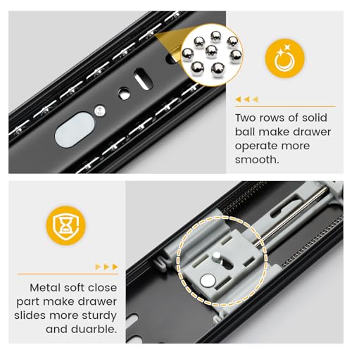 Goldenwarm 22 Inch Black Soft Close Drawer Slides 20 Pack - Image 4