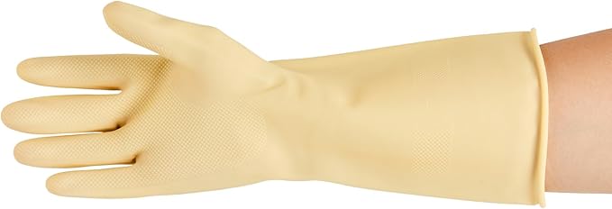 Restaurantware Latex Gloves 10 Count 13 Inch Extra Large Textured Grip Disposable Gloves for Kitchen Safety, 22-Mil Thickness and Long Cuff Yellow Rubber Gloves for Food Preparation and Cleaning
