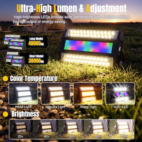 380W 38000mAh RGB Rechargeable LED Work Light Portable LED - Image 3
