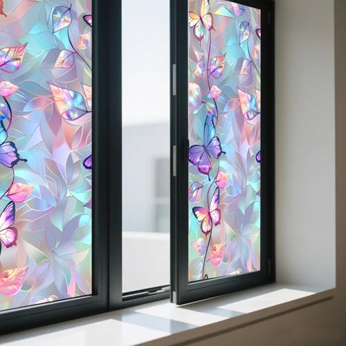 IVN Privacy Window Film Iridescent Butterfly Leaf Vine Window - Image 7